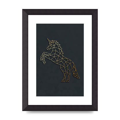 Geometric Gold Unicorn Wall Art - A4 framed