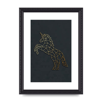 Geometric Gold Unicorn Wall Art - A4 framed