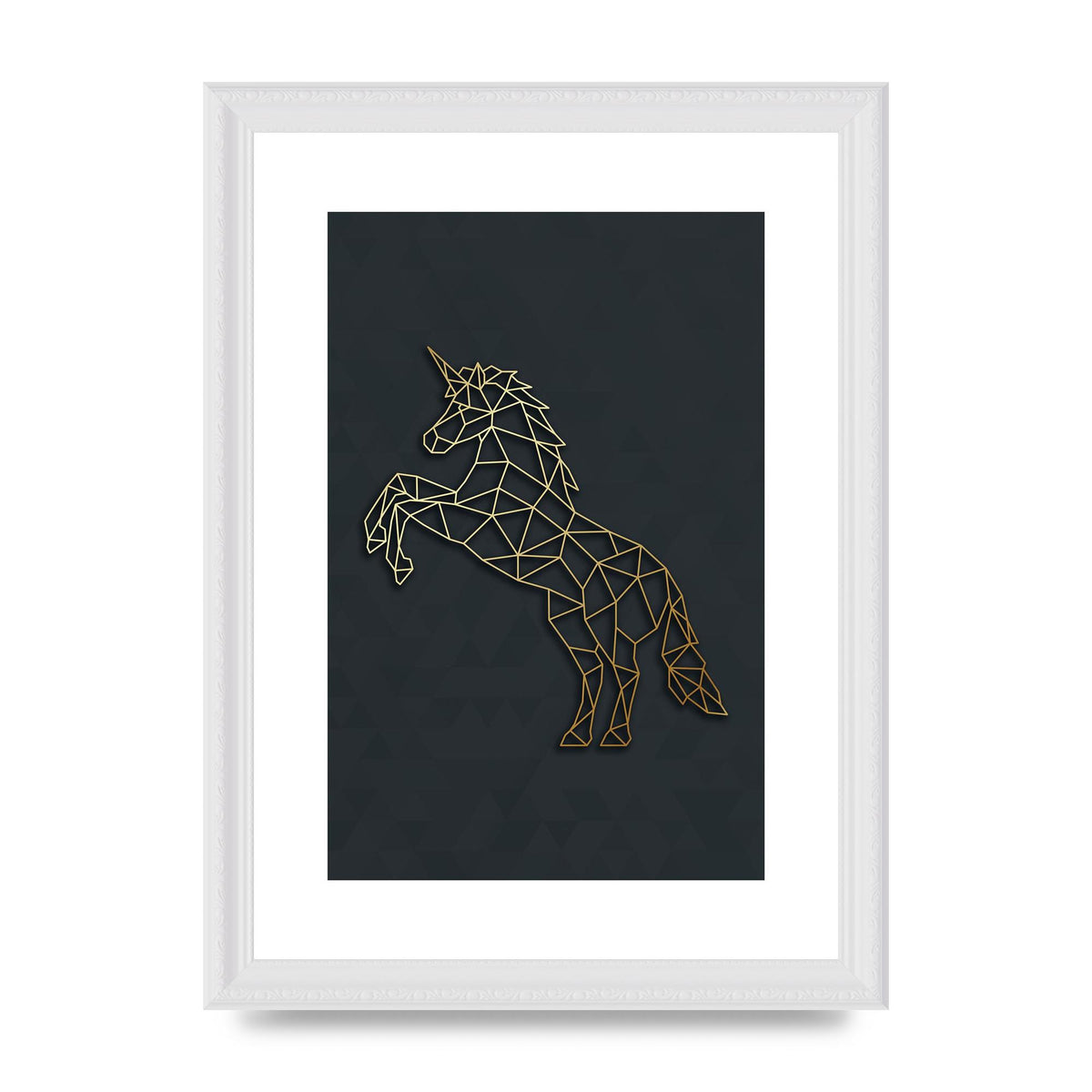Geometric Gold Unicorn Wall Art - A4 framed