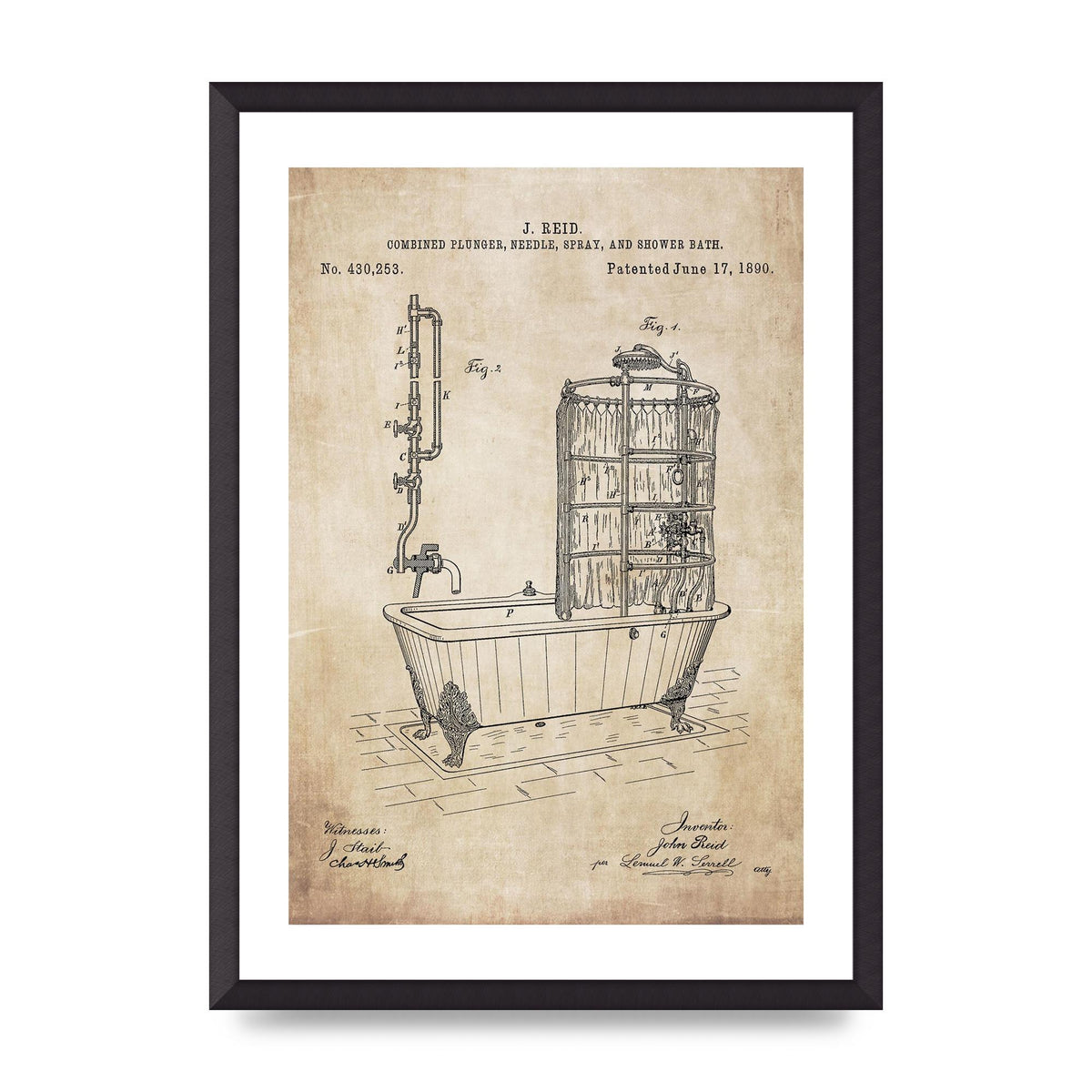 Shower Bath Patent Art For The Home - A2 framed