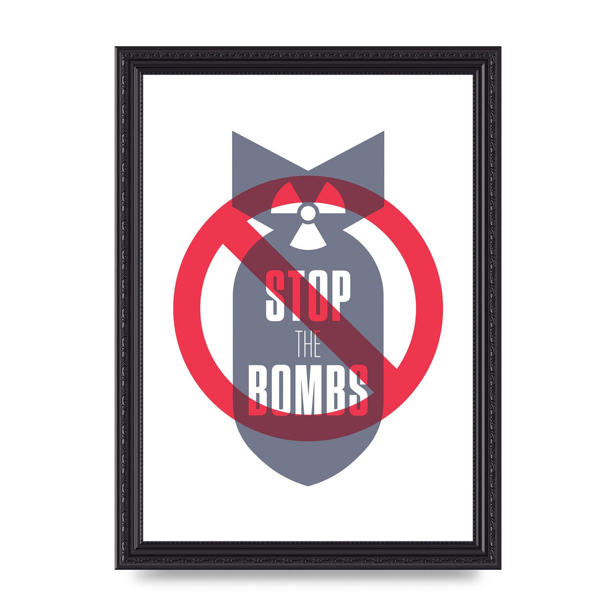 Stop The Bombs" Wall Art - A4 framed