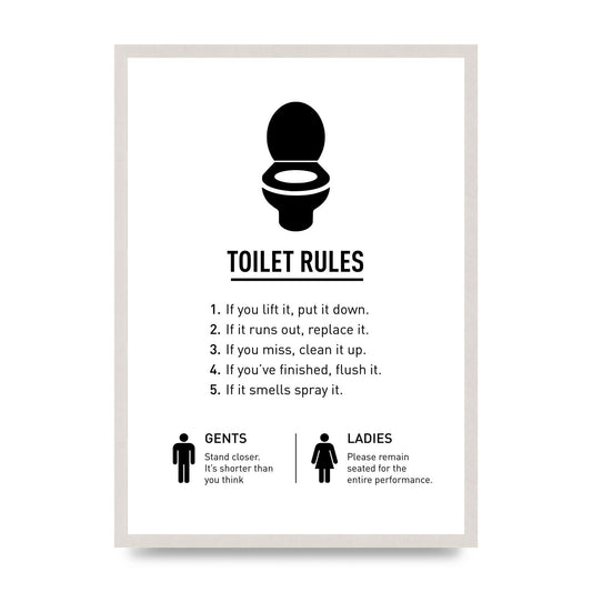 Toilet Rules" Printed Poster - A2 framed