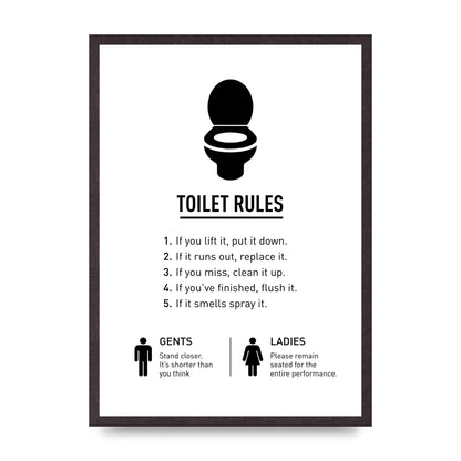 Toilet Rules" Printed Poster - A2 framed