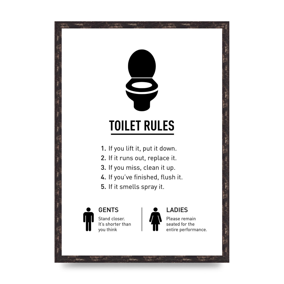 Toilet Rules" Printed Poster - A2 framed