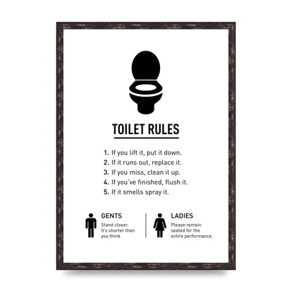 Toilet Rules" Printed Poster - A2 framed