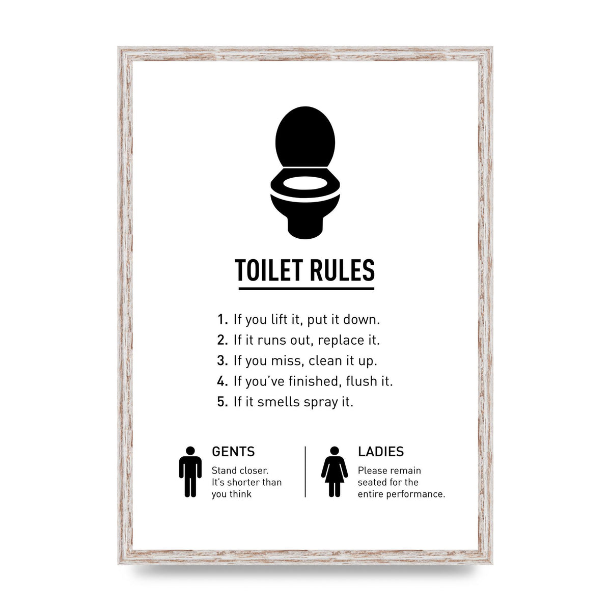 Toilet Rules" Printed Poster - A2 framed