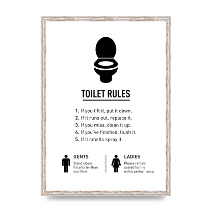 Toilet Rules" Printed Poster - A2 framed