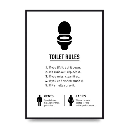 Toilet Rules" Printed Poster - A2 framed