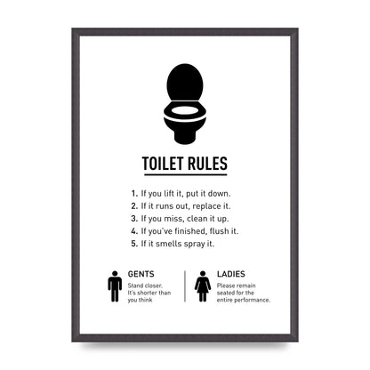 Toilet Rules" Printed Poster - A2 framed