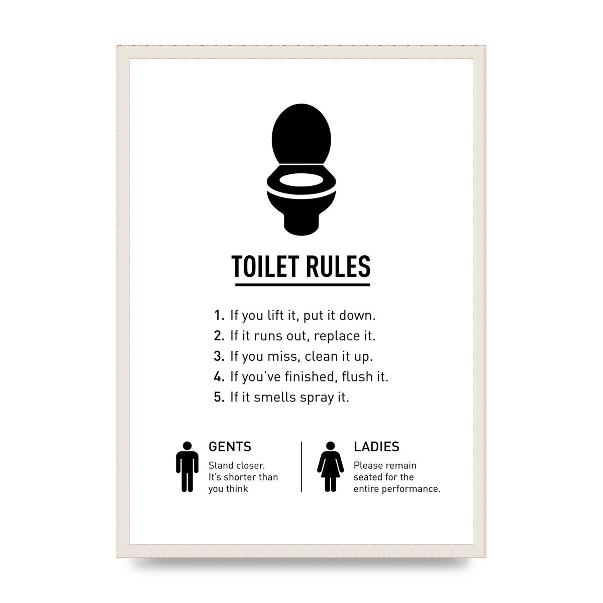 Toilet Rules" Printed Poster - A2 framed
