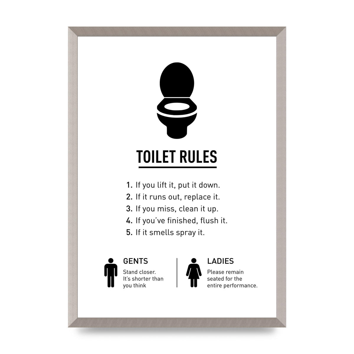 Toilet Rules" Printed Poster - A2 framed