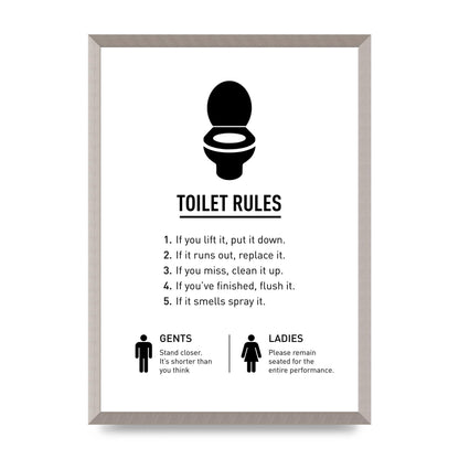 Toilet Rules" Printed Poster - A2 framed