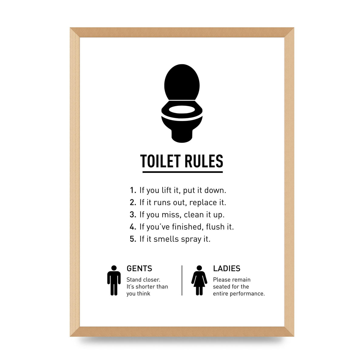 Toilet Rules" Printed Poster - A2 framed