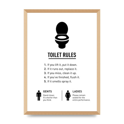 Toilet Rules" Printed Poster - A2 framed