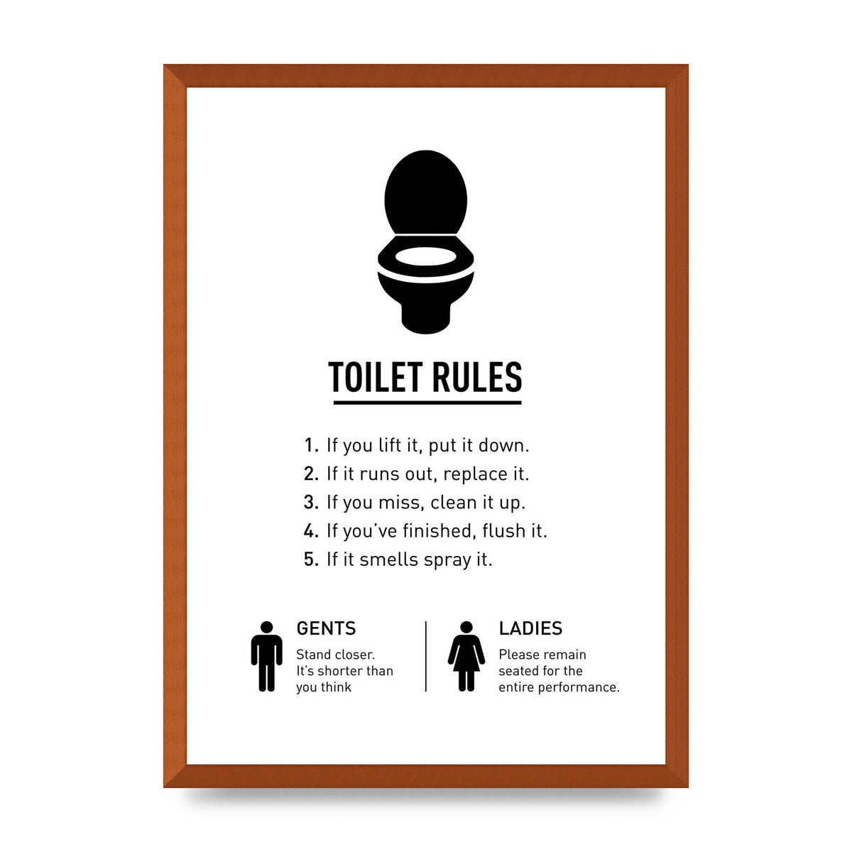 Toilet Rules" Printed Poster - A2 framed