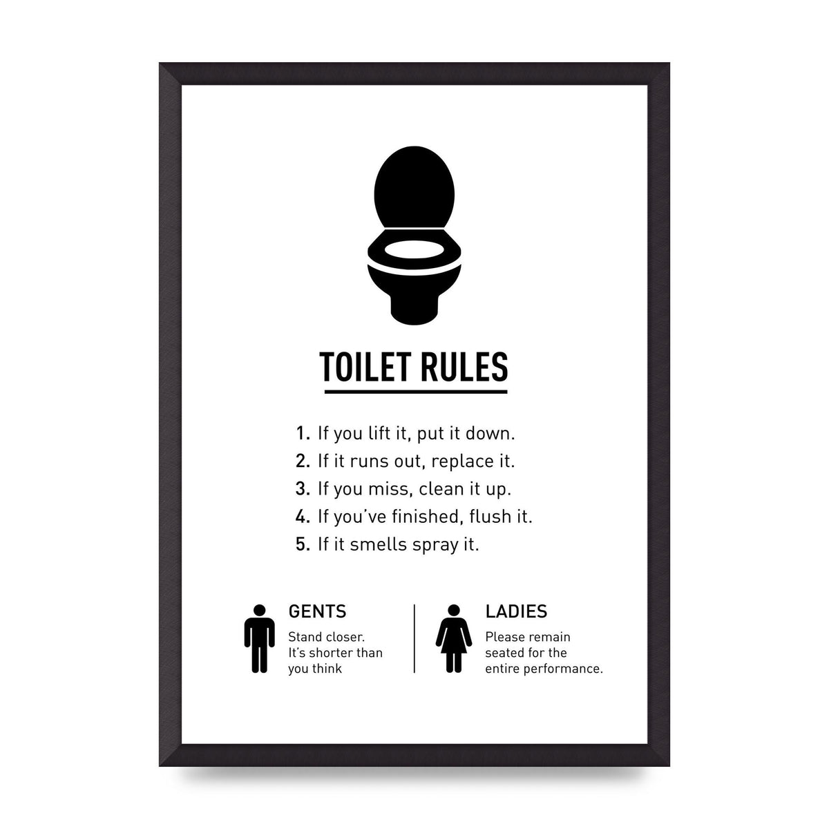 Toilet Rules" Printed Poster - A2 framed
