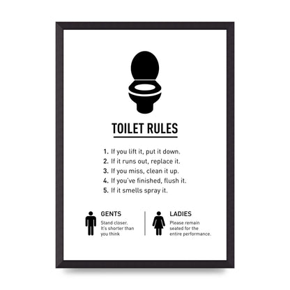 Toilet Rules" Printed Poster - A2 framed