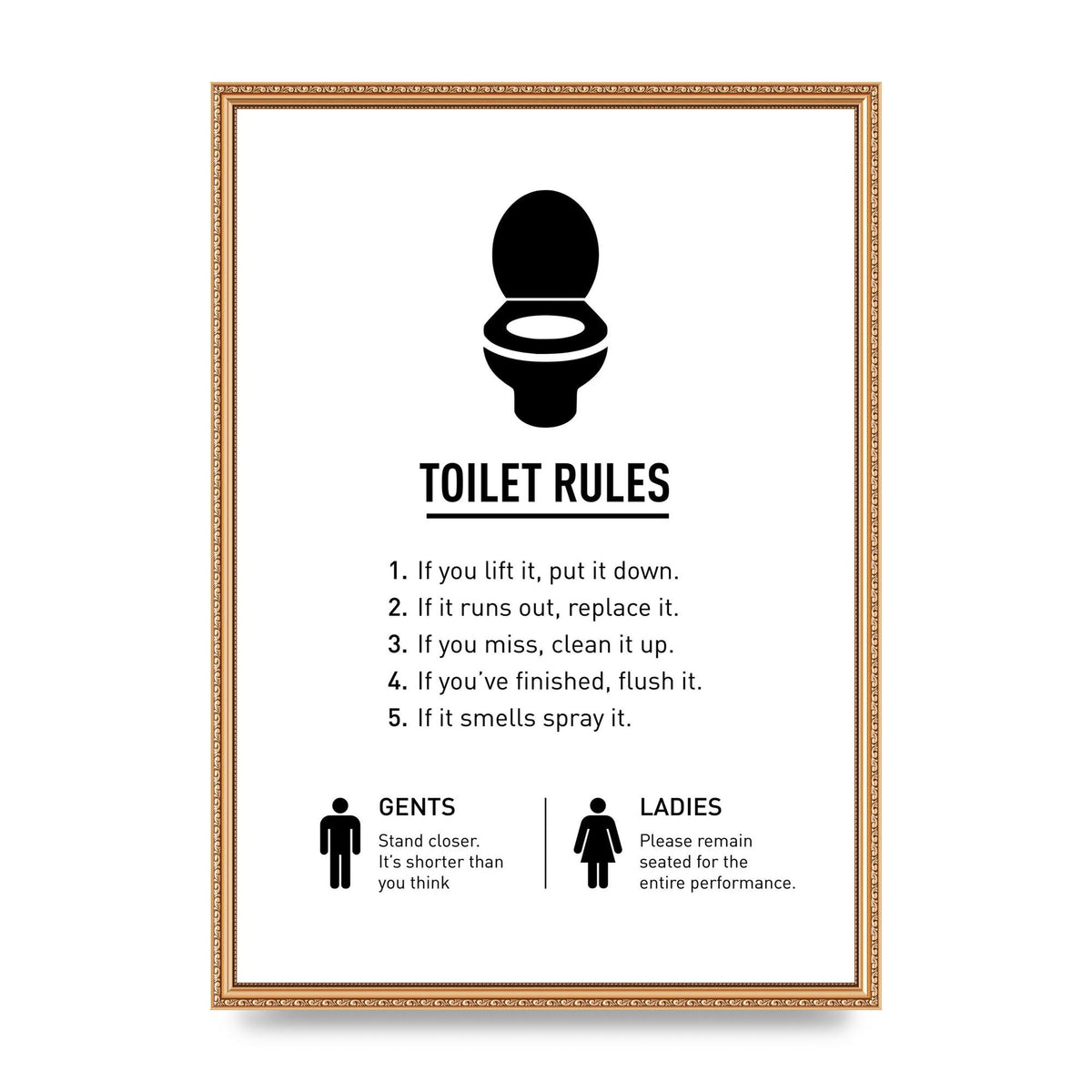 Toilet Rules" Printed Poster - A2 framed