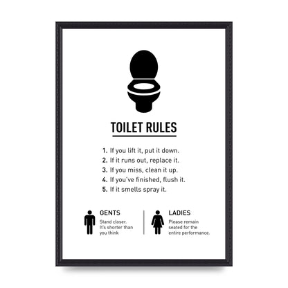 Toilet Rules" Printed Poster - A2 framed