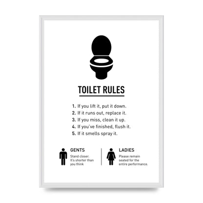 Toilet Rules" Printed Poster - A2 framed