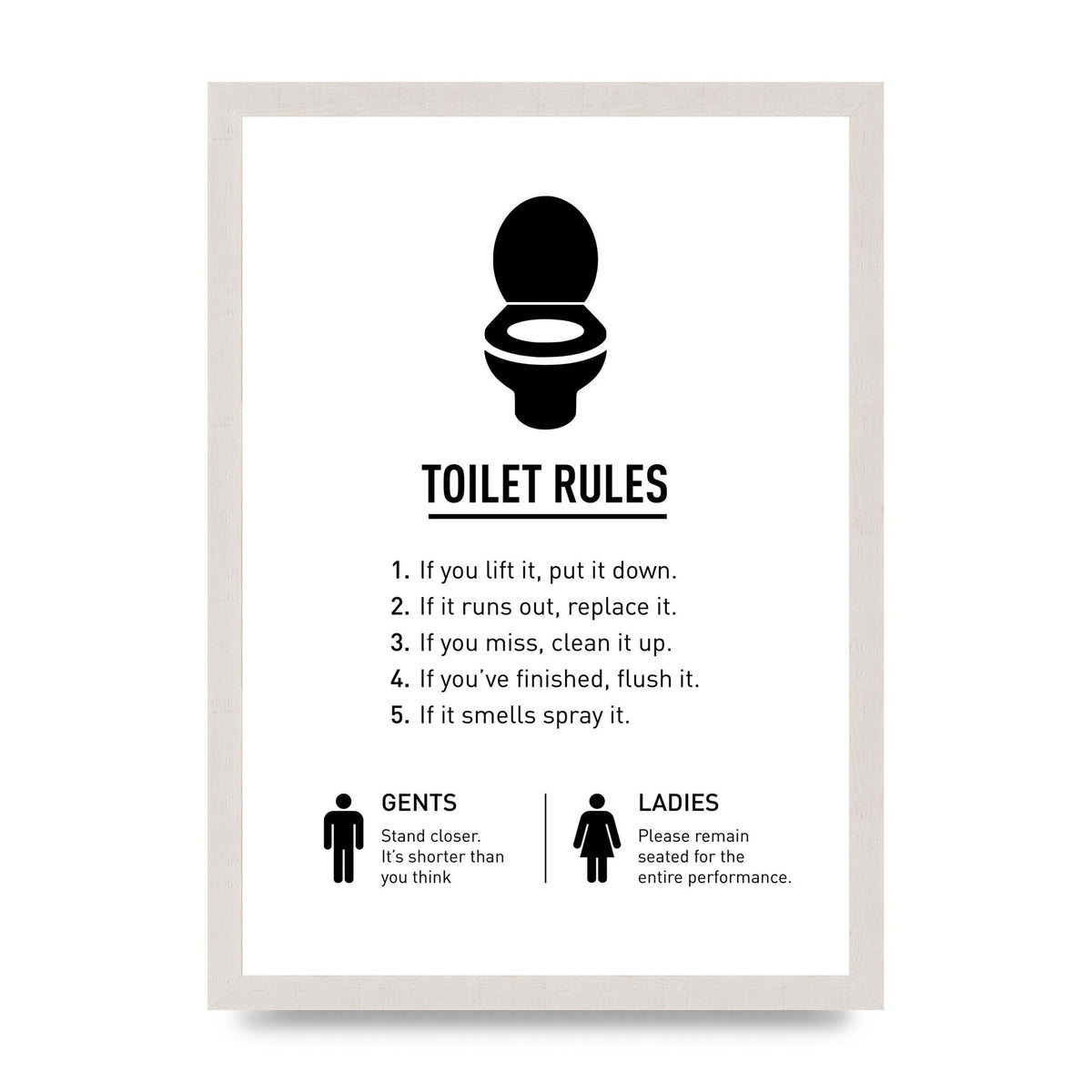 Toilet Rules" Printed Poster - A3 framed