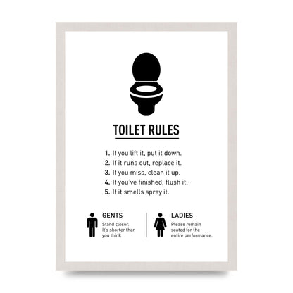 Toilet Rules" Printed Poster - A3 framed