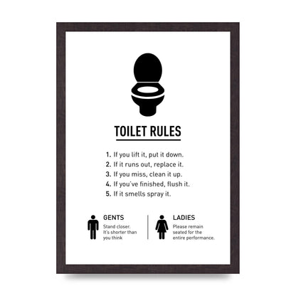 Toilet Rules" Printed Poster - A3 framed