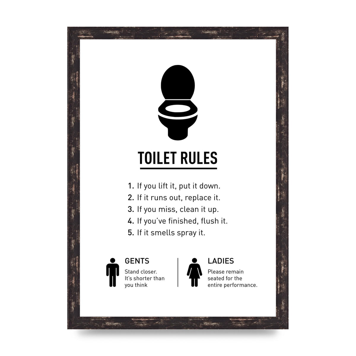 Toilet Rules" Printed Poster - A3 framed