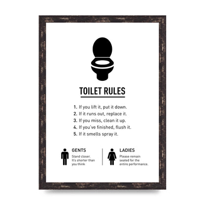 Toilet Rules" Printed Poster - A3 framed