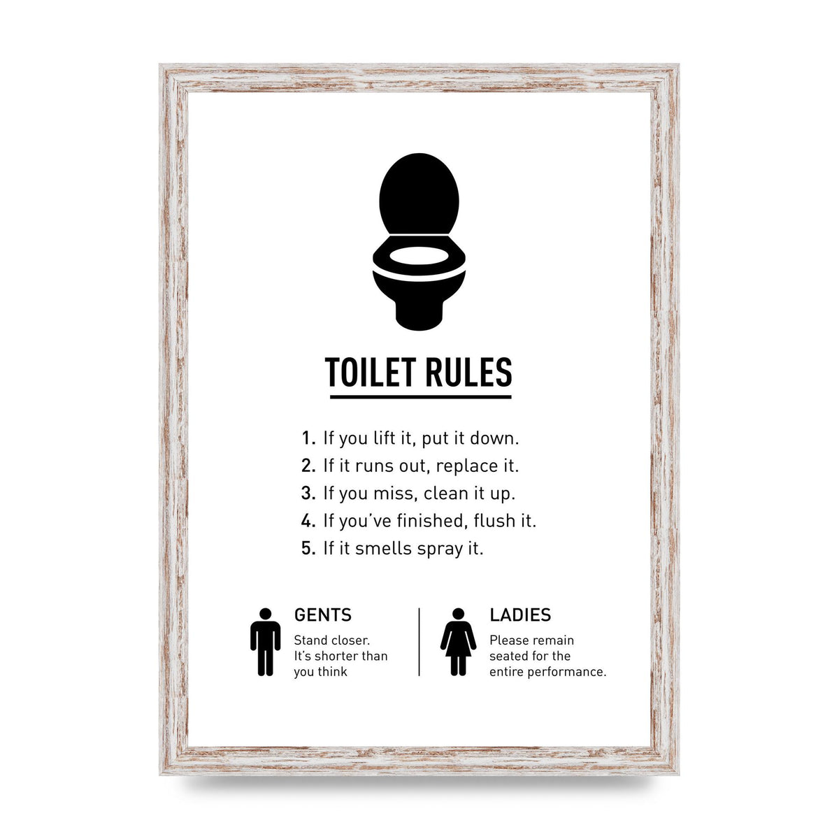 Toilet Rules" Printed Poster - A3 framed