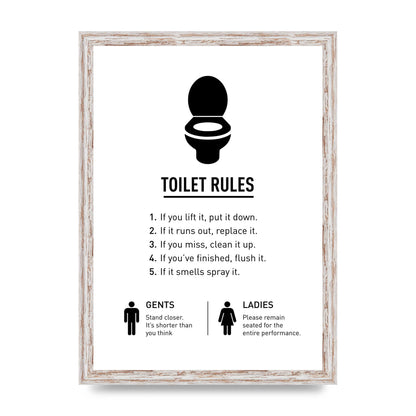 Toilet Rules" Printed Poster - A3 framed