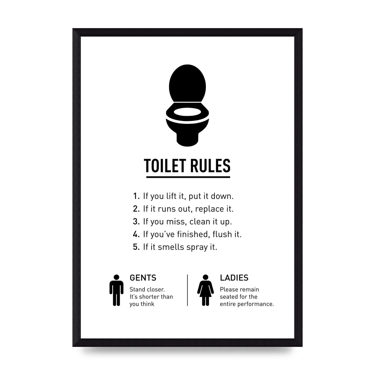 Toilet Rules" Printed Poster - A3 framed