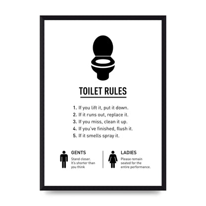Toilet Rules" Printed Poster - A3 framed