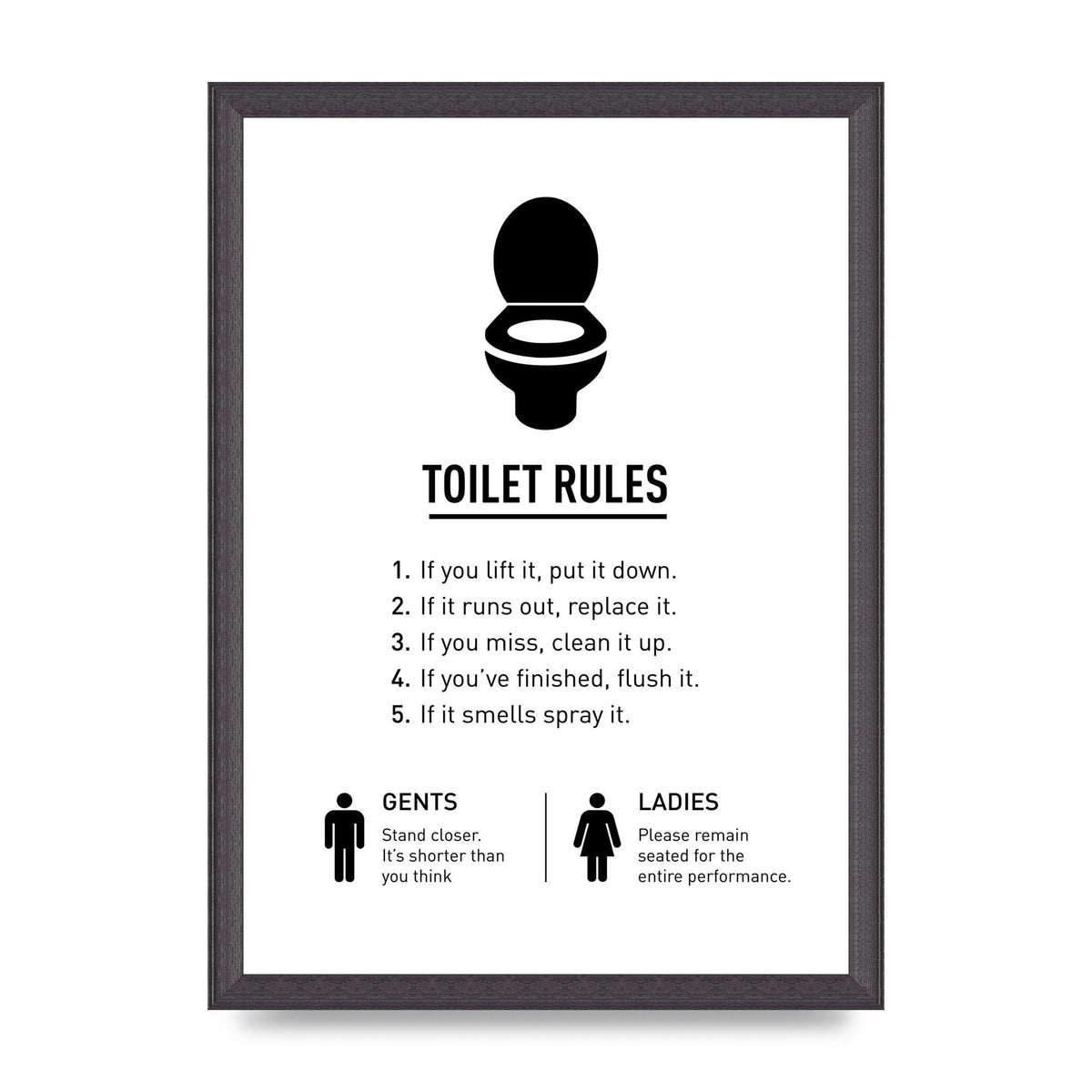 Toilet Rules" Printed Poster - A3 framed