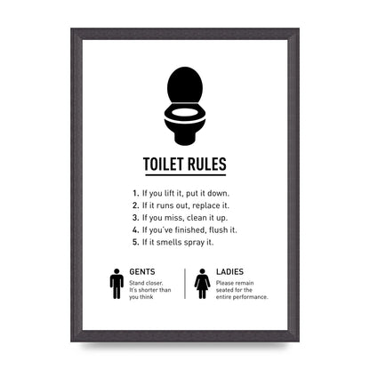 Toilet Rules" Printed Poster - A3 framed