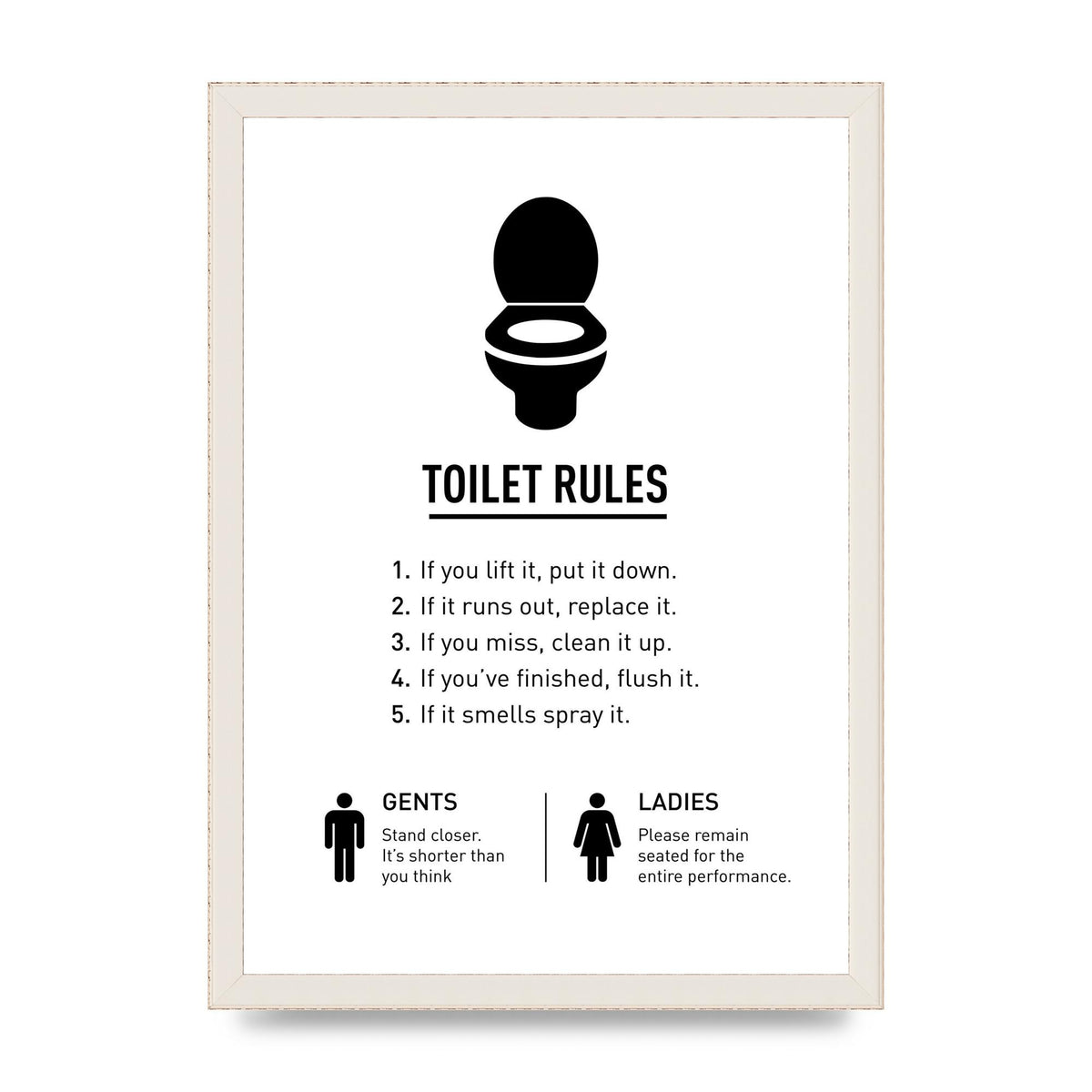 Toilet Rules" Printed Poster - A3 framed