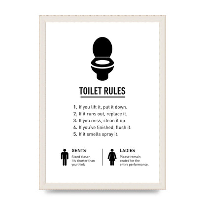Toilet Rules" Printed Poster - A3 framed