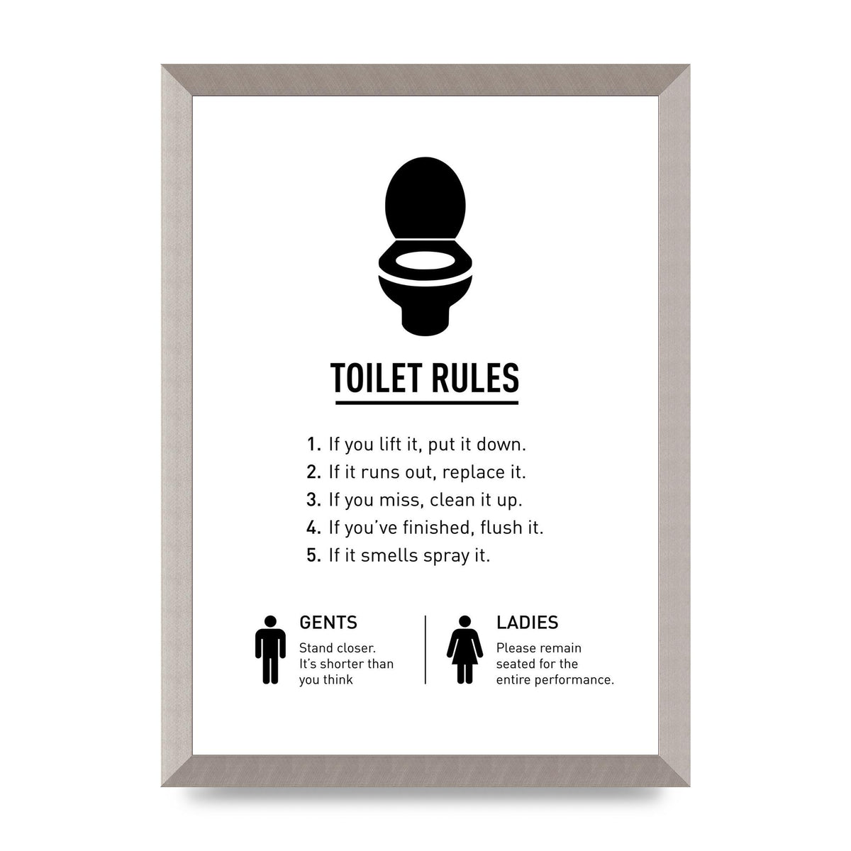 Toilet Rules" Printed Poster - A3 framed
