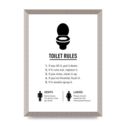 Toilet Rules" Printed Poster - A3 framed