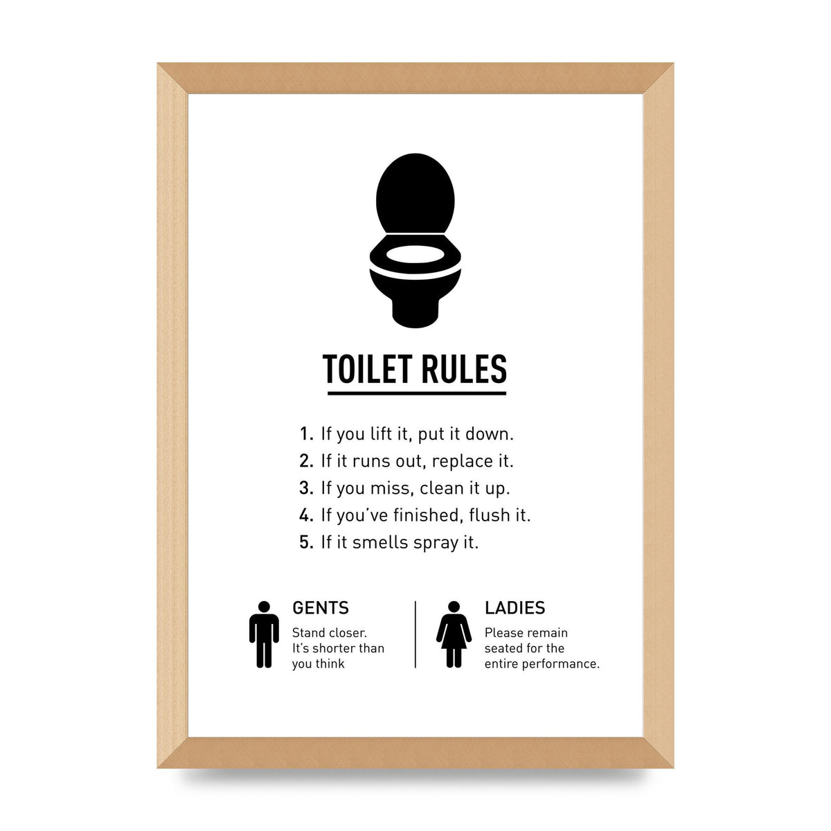 Toilet Rules" Printed Poster - A3 framed