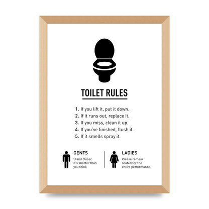 Toilet Rules" Printed Poster - A3 framed