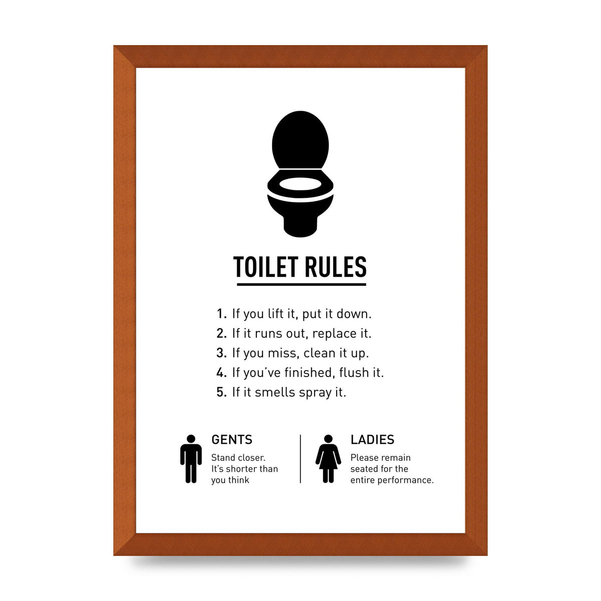 Toilet Rules" Printed Poster - A3 framed