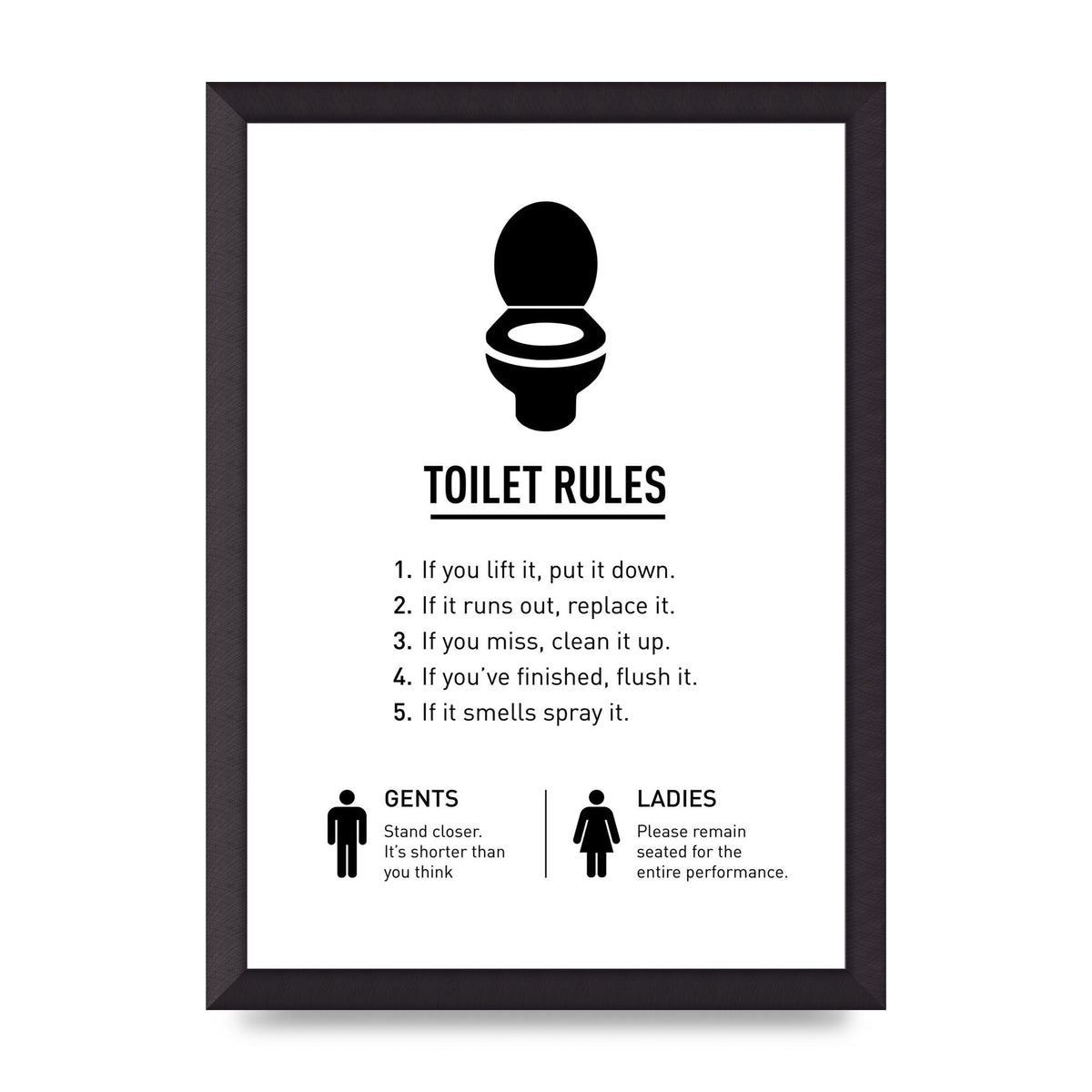 Toilet Rules" Printed Poster - A3 framed