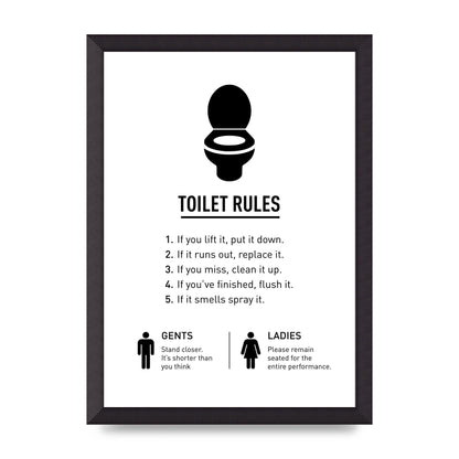 Toilet Rules" Printed Poster - A3 framed