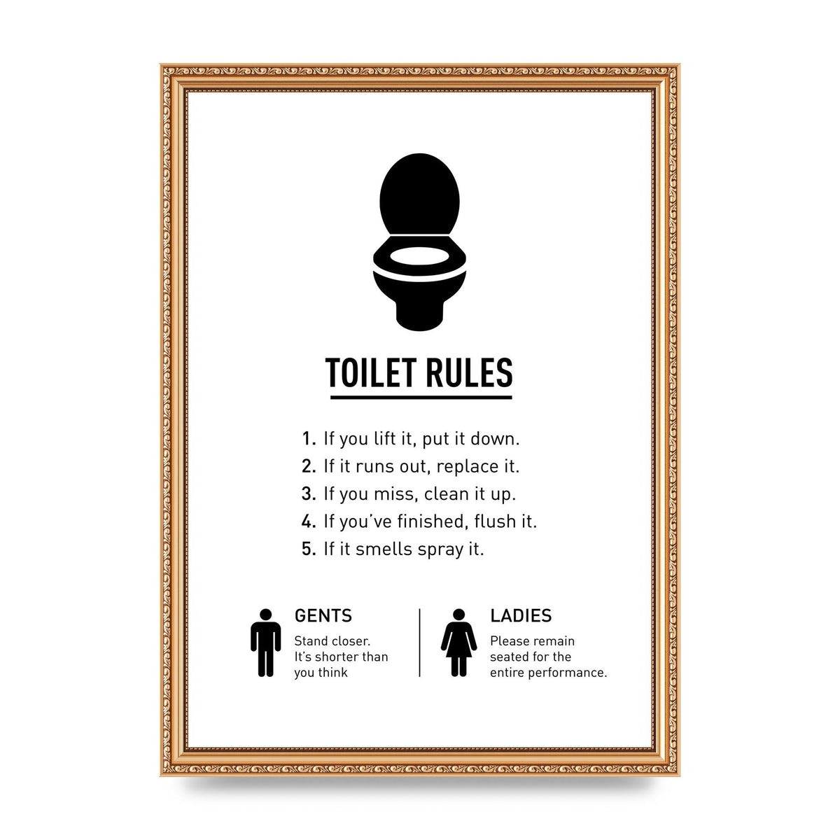 Toilet Rules" Printed Poster - A3 framed