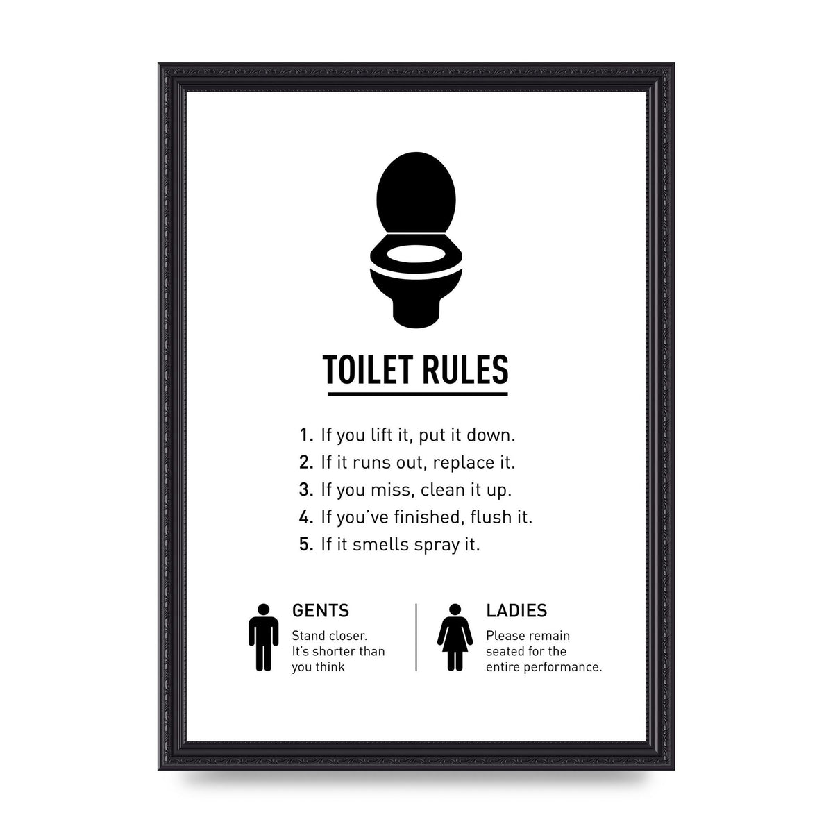 Toilet Rules" Printed Poster - A3 framed
