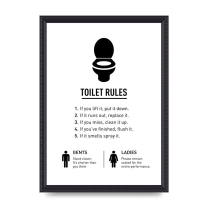 Toilet Rules" Printed Poster - A3 framed