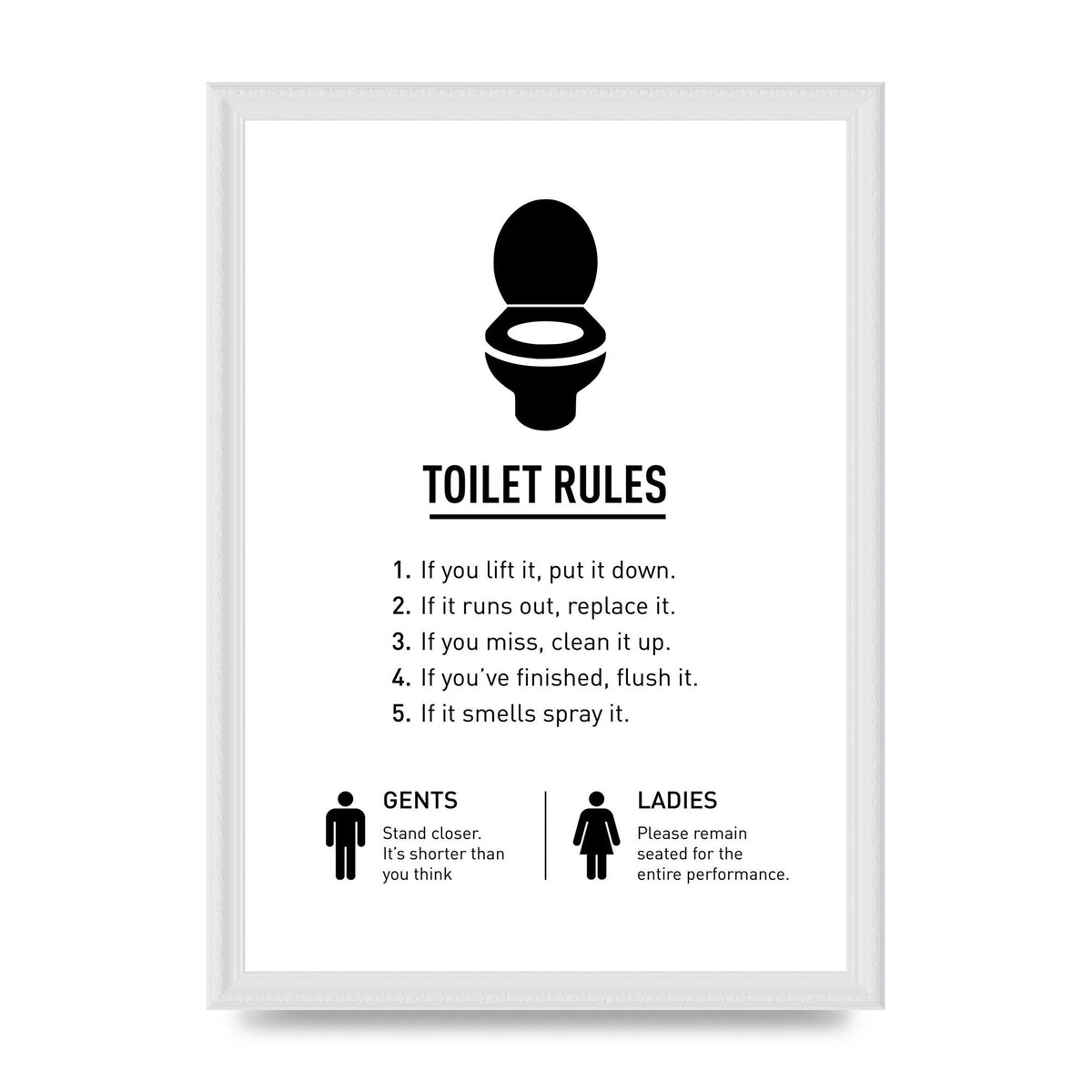 Toilet Rules" Printed Poster - A3 framed