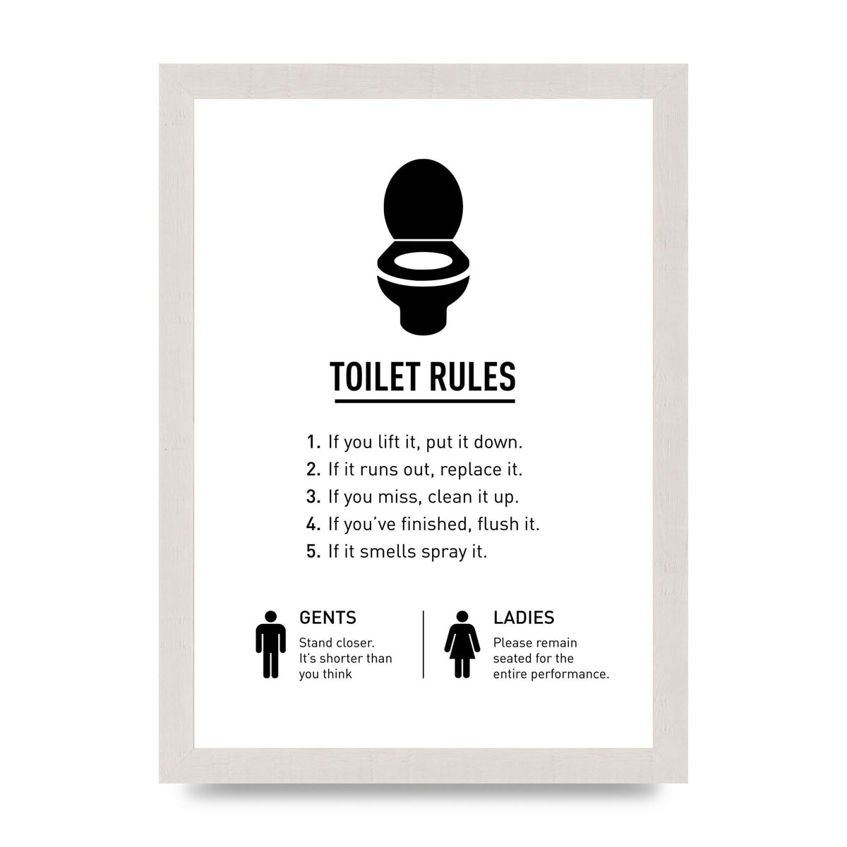 Toilet Rules" Printed Poster - A4 framed