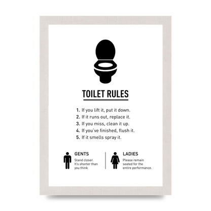 Toilet Rules" Printed Poster - A4 framed